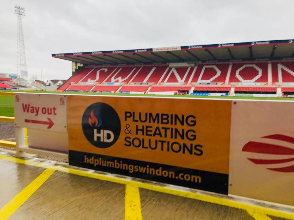 HD Plumbing sponsor board at Swindon Town County Ground